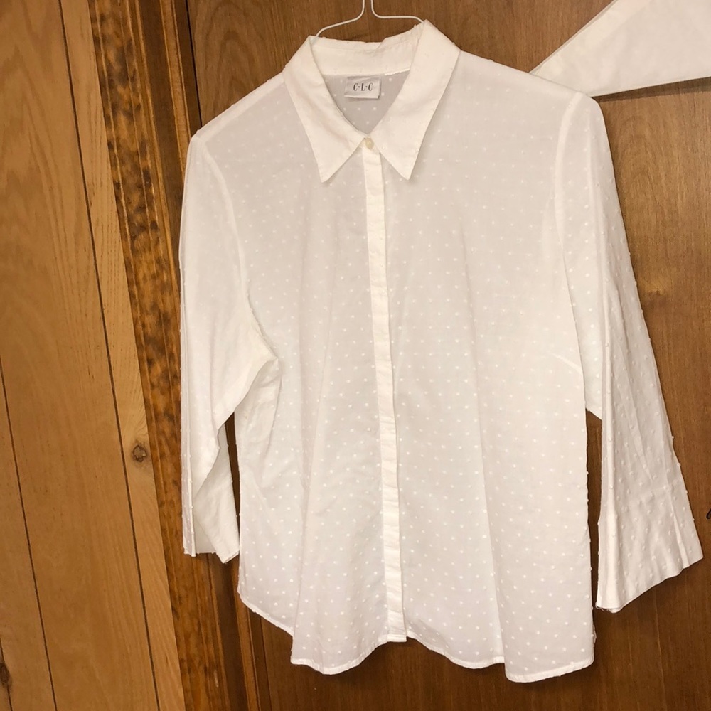 EUC C•L•C Brand White dotted Swiss 3/4 sleeve